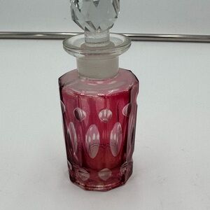 Vintage Cranberry Cut Glass Perfume Bottle Two’s Company Crystal Stopper Vanity